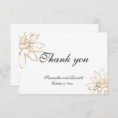 白、黒、ゴールドの結婚式お礼カード 招待状 (正面/裏面)