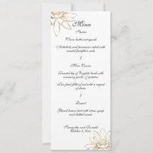 白、黒、ゴールドの結婚式ディナーメニューカード