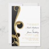 白 黒 ゴールド シック エレガント スワール ウェディング 招待状 (正面)