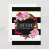 白 黒 ゴールド モダン フラワー セーブ ザ デート 案内ポストカード (正面/裏面)