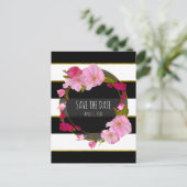 白 黒 ゴールド モダン フラワー セーブ ザ デート 案内ポストカード (スタンド正面)
