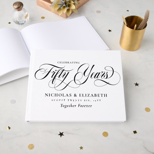 白 黒 スクリプト 結婚50周年 ゲストブック (正面見開き)