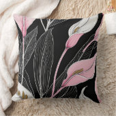 白、黒、ピンクのユリ クッション (ブランケット)