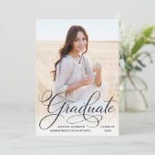 白 黒 モダン 2 フォト 卒業パーティー 招待状 (スタンド正面)