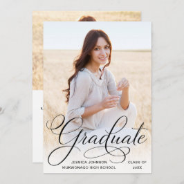 白 黒 モダン 2 フォト 卒業パーティー 招待状