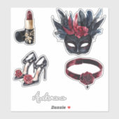 白 黒 ワインレッド 羽根 マスク シール (シート)