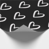 白（黒）手描きハート ラッピングペーパー (角)