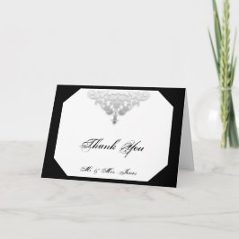 白 黒 銀のダマスク織り「ありがとう」カード サンキューカード
