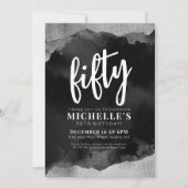 白 黒 50歳の誕生日 招待状 (正面)
