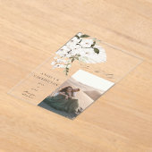 白Bohoフローラ日付写真を保存 アクリル招待状 (レイダウン)