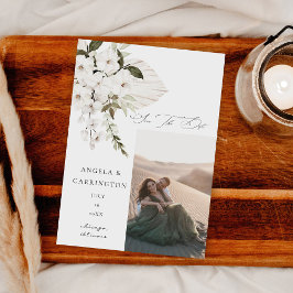 白Bohoフローラ日付写真を保存 セーブザデート