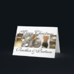 白cの兄とパートナーのメリークリスマス金ゴールド シーズンカード<br><div class="desc">Studioportosabbia,  studio porto sabbia,  collage Christmas card,  違うfor (family)リレーション，アメリカ州と言語，ブラック，金ゴールド，ホワイト，オーナメント，キャンドル，季節，クリスマス，季節の挨拶， x-mas，休日，グリーティングカード，写真，オランダ，ドイツ語，写真，, ,  イタリアン,  kerstkaart,  natale,  navidad,  carta,  weiachen,  noel，写真</div>