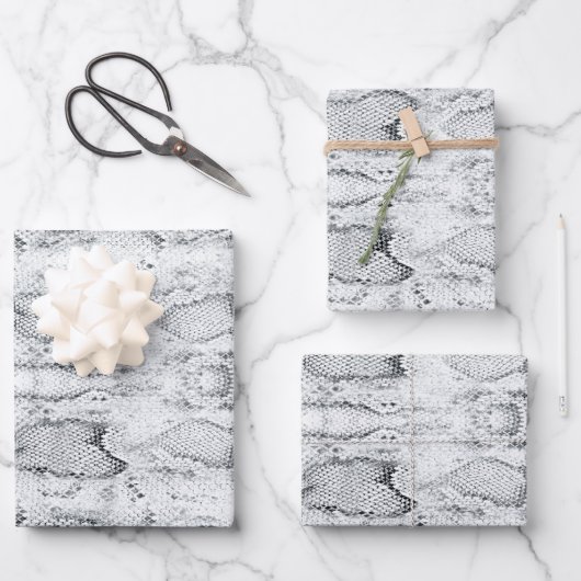 白Pythonスネークスキンプリント ラッピングペーパーシート (正面)