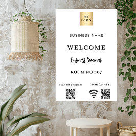 白QRコードビジネスロゴセミナールームWi-Fi ポスター