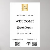 白QRコードビジネスロゴセミナールームWi-Fi ポスター (正面)