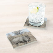 白Rhino ガラスコースター (アングル)