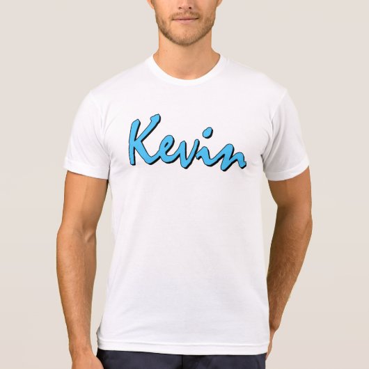 白Tシャツの青いKevinロゴ Tシャツ (正面)