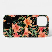 百合のシームレスな背景パターン。 iPhoneケース (裏面横)