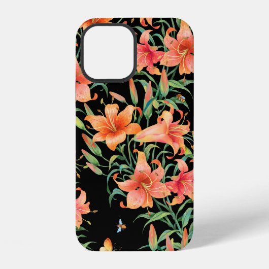 百合のシームレスな背景パターン。 iPhoneケース (裏面)