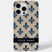 百合の紋章 ネイビーブルー×ベージュ 王室風 あなたの名前 Case-Mate iPhoneケース (裏面)