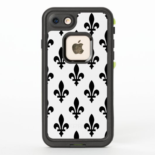 百合の紋章 フルール・ド・リス パターン ロイヤル フランス ブラック ホワイト LifeProof iPhoneケース (裏面)