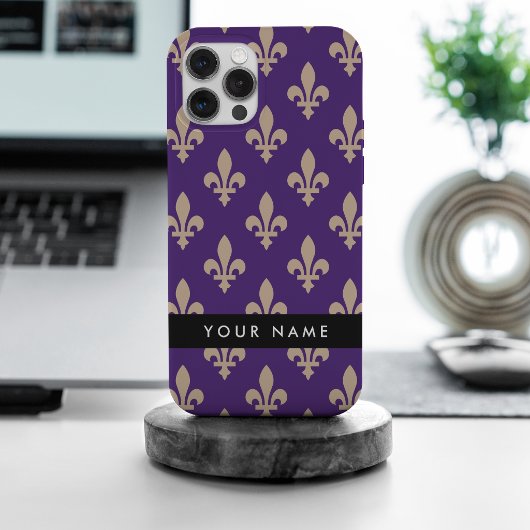 百合の紋章、紫にベージュ、ロイヤル、あなたの名前 Case-Mate iPhoneケース