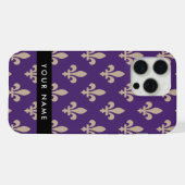 百合の紋章、紫にベージュ、ロイヤル、あなたの名前 iPhoneケース (裏面横)
