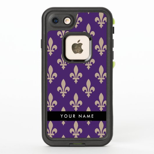 百合の紋章、紫にベージュ、ロイヤル、あなたの名前 LifeProof iPhoneケース (裏面)