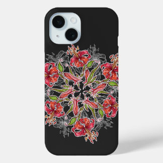 百合の花コラージュ iPhone 15ケース