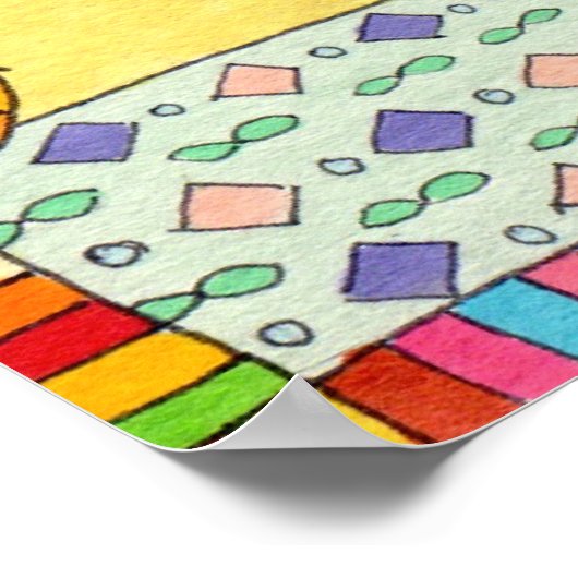 百合の花瓶華美を持つネコの妖精 ポスター (角)