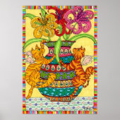 百合の花瓶華美を持つネコの妖精 ポスター (正面)