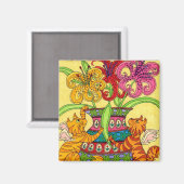 百合の花瓶華美を持つネコの妖精 マグネット (正面/裏面)