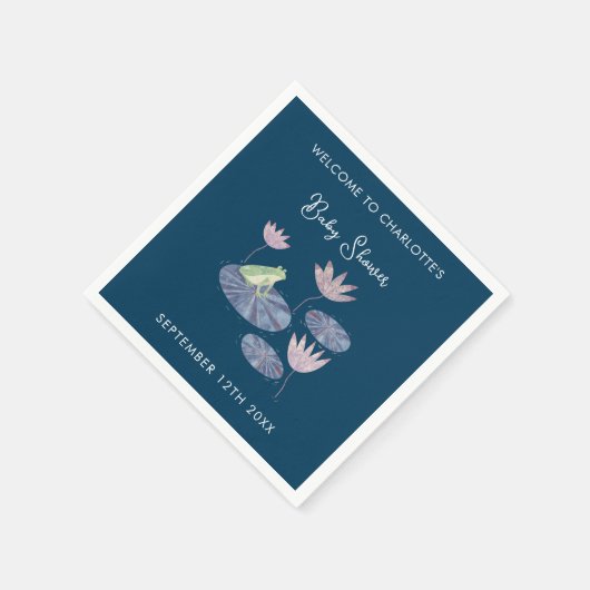 百合池でカエルかわいい赤ちゃんシャワー スタンダードカクテルナプキン (角)