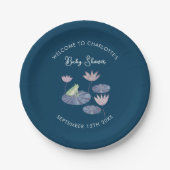 百合池でカエルかわいい赤ちゃんシャワー ペーパープレート (正面)