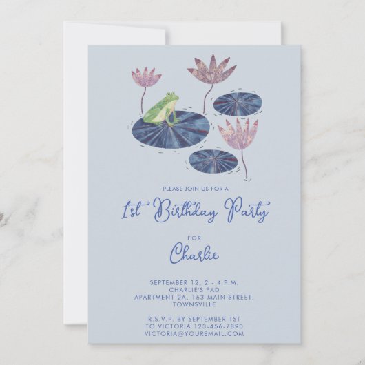 百合池のカエルかわいい子供たち誕生日パーティー 招待状 (正面)