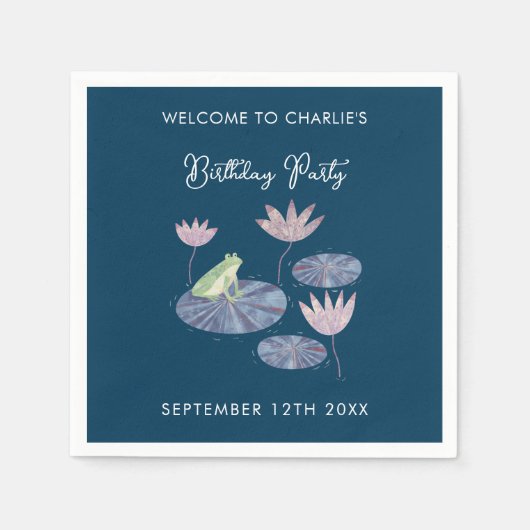 百合池のカエルかわいい誕生日パーティー スタンダードカクテルナプキン (正面)