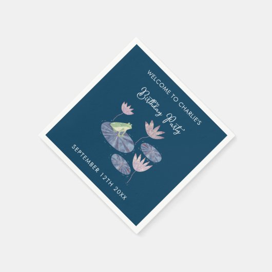 百合池のカエルかわいい誕生日パーティー スタンダードカクテルナプキン (角)