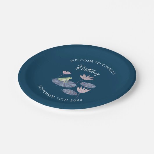 百合池のカエルかわいい誕生日パーティー ペーパープレート (アングル)