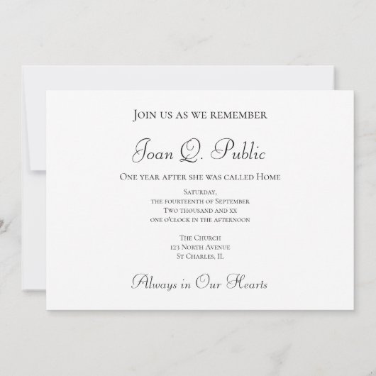 百合花の命日 招待状 (裏面)