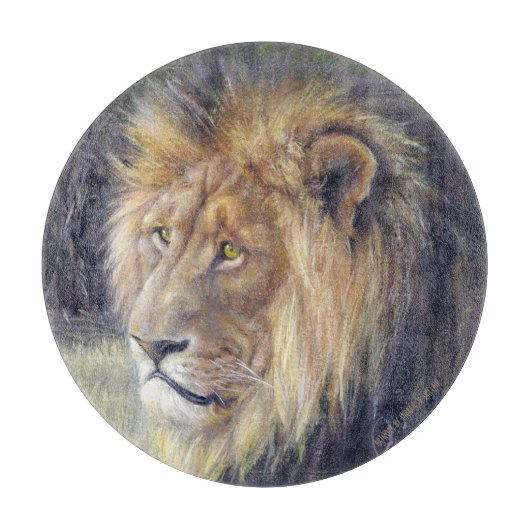 百獣の王12"円形のガラスまな板 カッティングボード (正面)