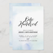 百 |第ミニマル100回バースデーパーティーの水彩 招待状 (正面/裏面)