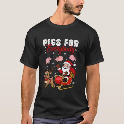 皆おもしろい様の豚サンタそりクリスマスPJ Tシャツ (正面)