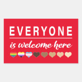 皆さん歓迎ここではすべて歓迎 長方形シール (正面)
