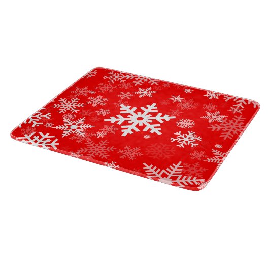 皆のための赤の休日の雪片のモチーフ カッティングボード (角)
