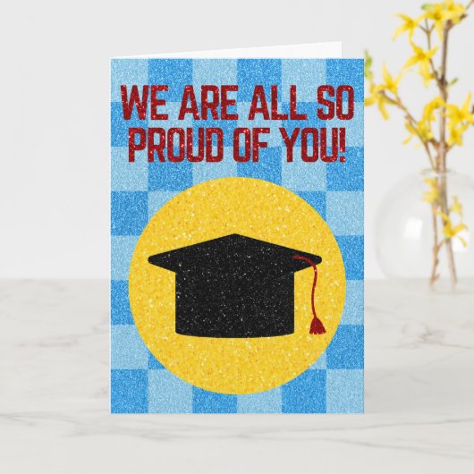 皆卒業誇りを持ったグリッター カード (黄色い花)