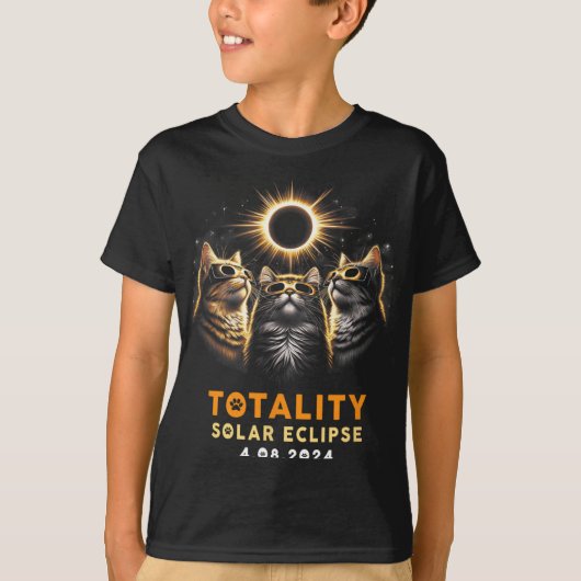皆既日食の眼鏡を太陽の着た猫たち4.08.2024 Tシャツ (正面)