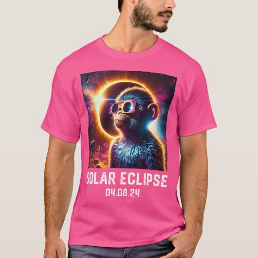 皆既日食 04 08 24 猿 天文学 L Tシャツ (正面)