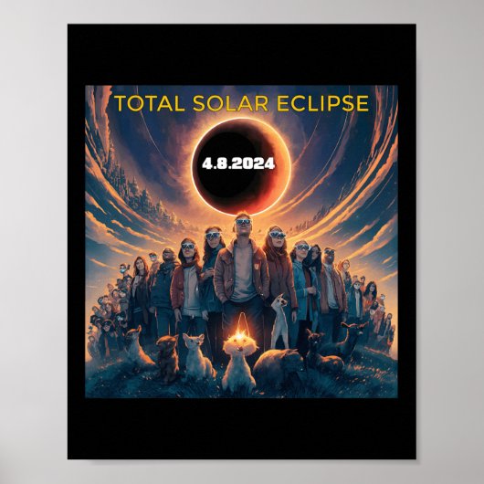 皆既日食Gles太陽の Total Eclipse 2024 ポスター (正面)