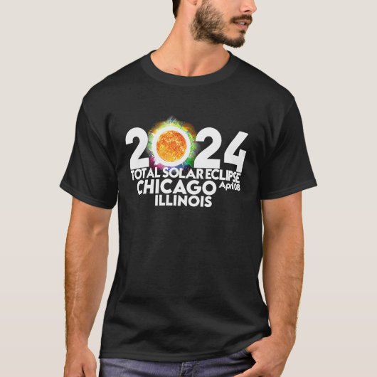 皆既食太陽のシカゴILLINOIS 2024年4月8日 Tシャツ (正面)