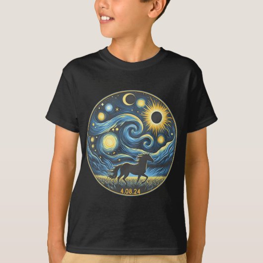 皆既食太陽の馬好き2024年4月8日馬 Tシャツ (正面)